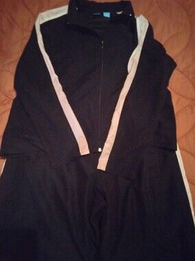 Track Set Jacket And Pants Size XLG. Black with Light Pink Stripe